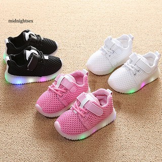 MID®Boys Girls Luminous Sneakers Soft Insole Breathable LED Mesh Sports Shoes