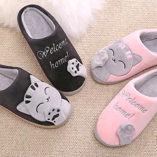 Japan buy cotton slippers ladies men cute cat cartoon non-slip warm couple home cotton slippers (1)