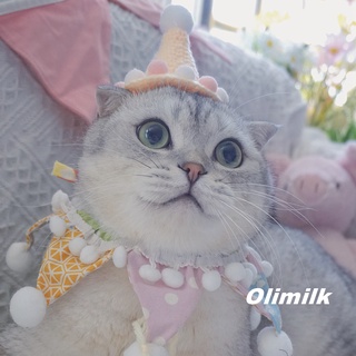 Pet Hats【Olimilk】Dream Ice Cream Original Custom Handmade Knitted Hat Pet Cat Dog Birthday Hat Headw