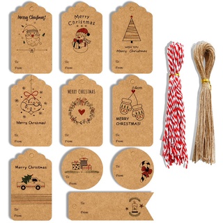 kraft box✽♠☏100 Pcs Christmas Tree Heart Pattern Kraft Paper Tag Merry Message Card Gift Box Han