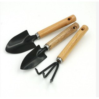 3pcs Reinforced Gardening Round + Sharp Shovel + Rake w/ Wooden Handle Tools Set