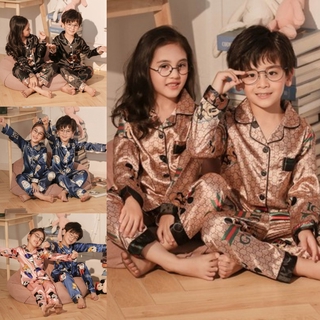 Terno Pajama for Kids Cartoon Mickey Sleepwear Terno Children Pajamas Set Long Sleeve Silk Stain Boys Girls Pyjamas family terno pajama