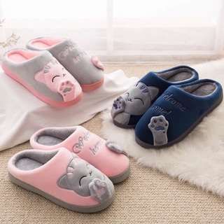 Korean womans and mens cute cat style cotton plush slipper indoor slippers