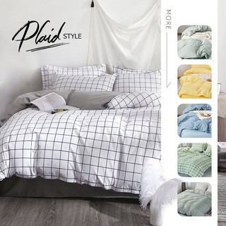 Japanese style duvet cover white gray plaid bed sheet pillowcase quilt cover 3in1 4in1 bedding set