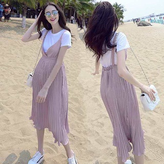 Pregnant Baby Mall 2pcs Maternity Clothes Cotton Stripe Long Dress and White Top Maternity Dress Pre (1)