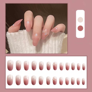 24pcs Fake Nail Tips Beautiful Charming Gradient Pink Artificial Nail Tips Safe Plastic Nail Beauty Stickers for Women and Girls