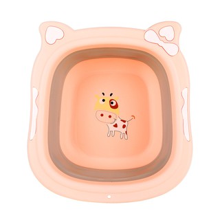 Baby washbasin foldable portable newborn baby child travel wash cartoon cow silicone basin (6)