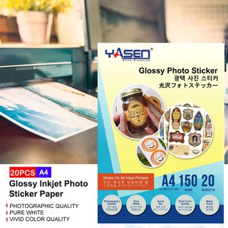 Yasen A4 Glossy Adhesive Photo Paper Sticker High Quality Glossy A4 Photo Printing Paper (20 Sheets)