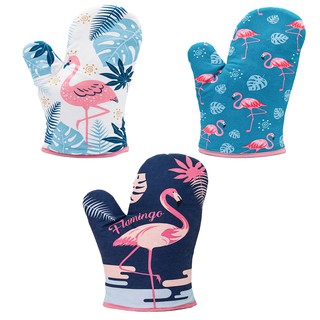 HOT♥♡Flamingo Printed Oven Mitts Cotton Glove Microwave Oven Hot Baking Insulated Mitten, Designed for Light Duty Use