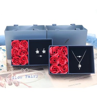 SepicalTouch Blue 6 Roses Gift Box Window Jewelry Box Ring Pendant Box Bracelet Bracelet Earring Box