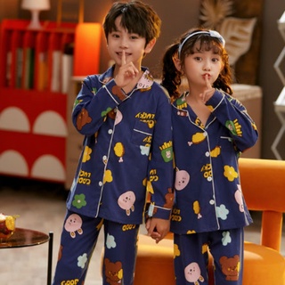 Pyjamas Sleepwear Korean Style Long Sleeve Sleep Wear Cartoon Printing Lapel Lounge Wear Lightweigh