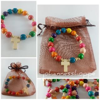 Colorful Wooden Rosary Bracelet with Gift Pouch