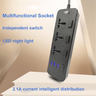 READY STOCK Multiple Power Strip Surge Protection US Plug Electrical Extension Sockets with 3 USB 3 Way Outlets Independent Control 2M Cord (5)