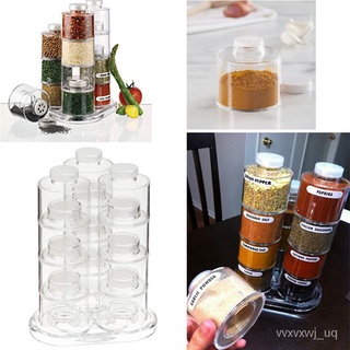 mask✆12 PCS Spice Tower Carousel Rotating Spice Jar Rack Condiment Bottles Jar Kitchen Spin Design H