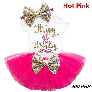 Baby 1st Birthday Tutu Dress Set Headband Skirt Romper Cotton First Bday Kids Princess Head Band