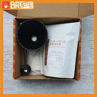 Ceramic V Coffee Dripper 01 Brew Set with 200g ground coffee, 25 pcs V coffee filter, scoop