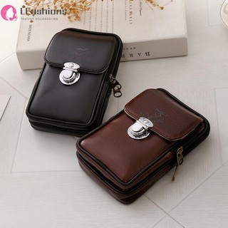 Lfashion❤ Men PU Leather Phone Waist Bag Vertical Zipper Vintage Waist Bag