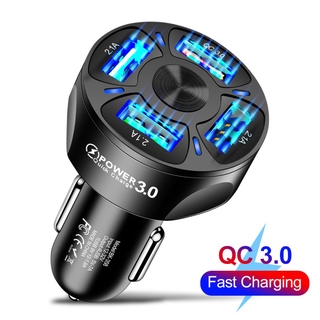 3A QC3.0 4 USB Car Charger PC Retardant Material Stable Current Output LED Light One For Four Car Phone Charger【Yuee】