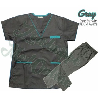 Scrub Suit Set with Piping & Plain Pants (Gray) [LCR]