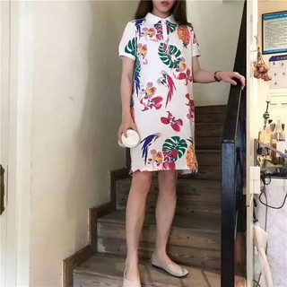 boho elegant short sleeve floral collar shirt polo dress (1)