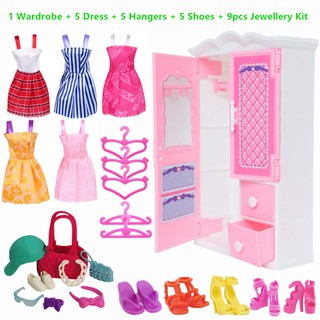 Barbie Wardrobe Clothes Kit Doll Furniture Accessory Jewellery Shoes Hanger Gift