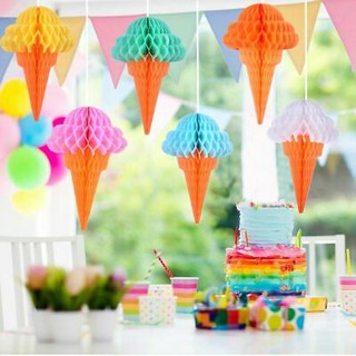 20cm Ice Cream Cone Honeycomb Paper Lantern (Small) Candyland Theme