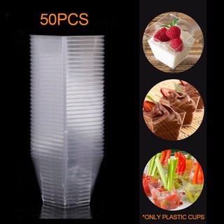 50Pcs 2oz/60ml Mini Square Dessert Cup Cube Clear Plastic Sample Dish Tray Decor (1)