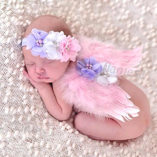 FL Baby Girls Newborn Angel Wings Headband+Tutu Skirt Costume Photo Prop Outfit