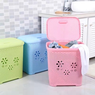 Thickened laundry basket woven pattern hollow storage basket with lid toy storage kitchen storage