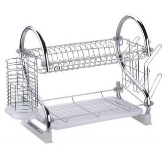 Dish Rack Double Layer Plate Bowel Cup Dish Drainer Rack Plate Holder Stainless (8)