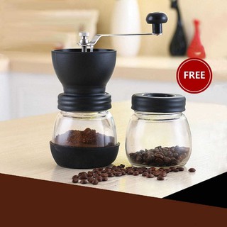 SHOPP KING Manual Coffee Grinder With Ceramic Burrs, Hand Coffee Mill With Two Glass