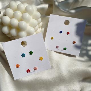 925 Silver Needle 6pcs/Set Mini Coloful Flower Earrings Set Cute Flower Stud Earrings