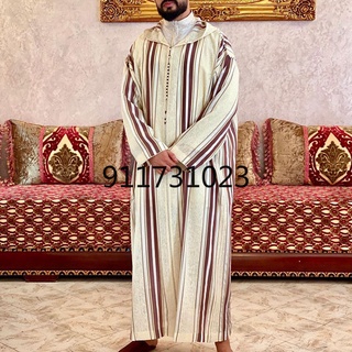 Leisure Printed Muslim Robes Men Long Sleeve Stand Collar Jubba Thobe Fashion Buttons Patchwork