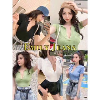 EMILY Collar Tops Short Sleeves Polo Crop Top Retro Lapel Knitted Tops BESTSELLER
