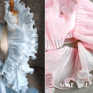 Two-color light pink, light blue, wave, spray lace, pleated drape cloth, dress skirt, fashion background design fabric