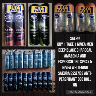 Buy1Take1 Nivea Men Deep Black Charcoal Amazonia Espresso Deodorant Whitening Sakura Essence Roll On