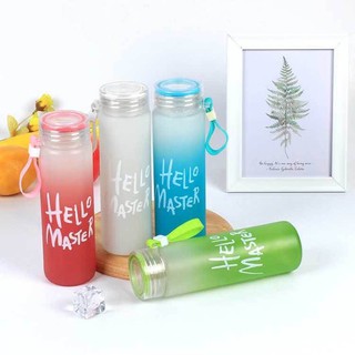 Colorful Cup Hello Master Glass Bottle Water Tumbler Frosted Design Glass Tumbler with Design