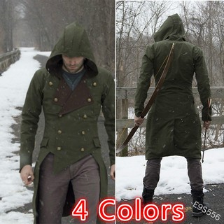 Mens Coat Long Jacket Gothic Steampunk Cloak Hooded Trench Halloween Costumes for men Cosplay