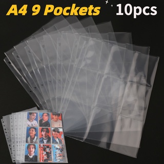 10Pcs A4 Sleeves Transparent PP Inners 9 Pockets Card Orangizer Trading Card Sleeves Card Protector for Photo Card Binder Refills