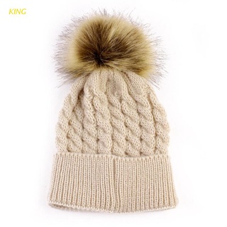KING Baby Toddler Girls Boys Warm Winter Fur Pom Hat Knit Beanie Crochet Ski Ball Cap