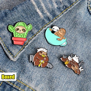 (Boxed) Mini Animal Sloth / Panda / Rabbit Enamel Pins Creative Cartoon Brooch Denim Jacket Lapel Pins Cute Backpack Accessories HEZI084