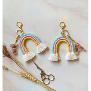Rainbow macrame keychain with resin letter initial