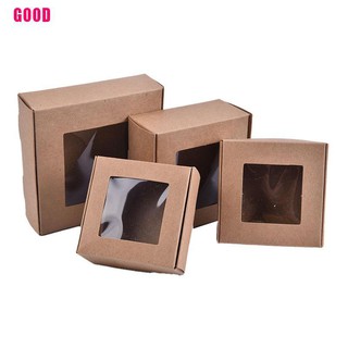 kraft box✒✺♟[GOOD]10pcs Kraft Paper DIY Gift Box With Clear PVC Window Cookie Cake Soap Pack