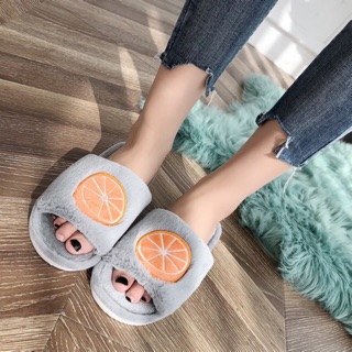Home wear fur fruits slippers orange