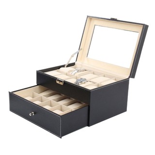 20 Grid Slots Professional Leather Jewelry Watches Display Storage Watch Box Double Layer Organizer