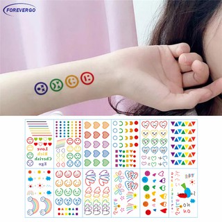 RE 30PCS Colorful Temporary Tattoo Stickers Rainbow Smiley Love Heart Bear Body Art Tattoo Decals