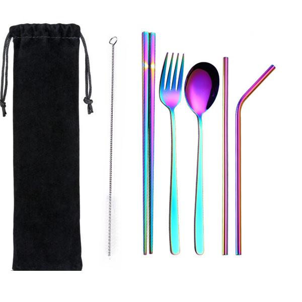 7pcs Metal Straw Spoon Fork Chopsticks 304 Food Stainless Steel Reusable Dinnerware Tablewear Tools