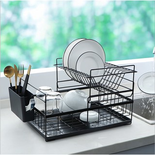 2 Tier Black Carbon Storage dish rack, multi-function kitchen rack,large-capacity draining dish rack