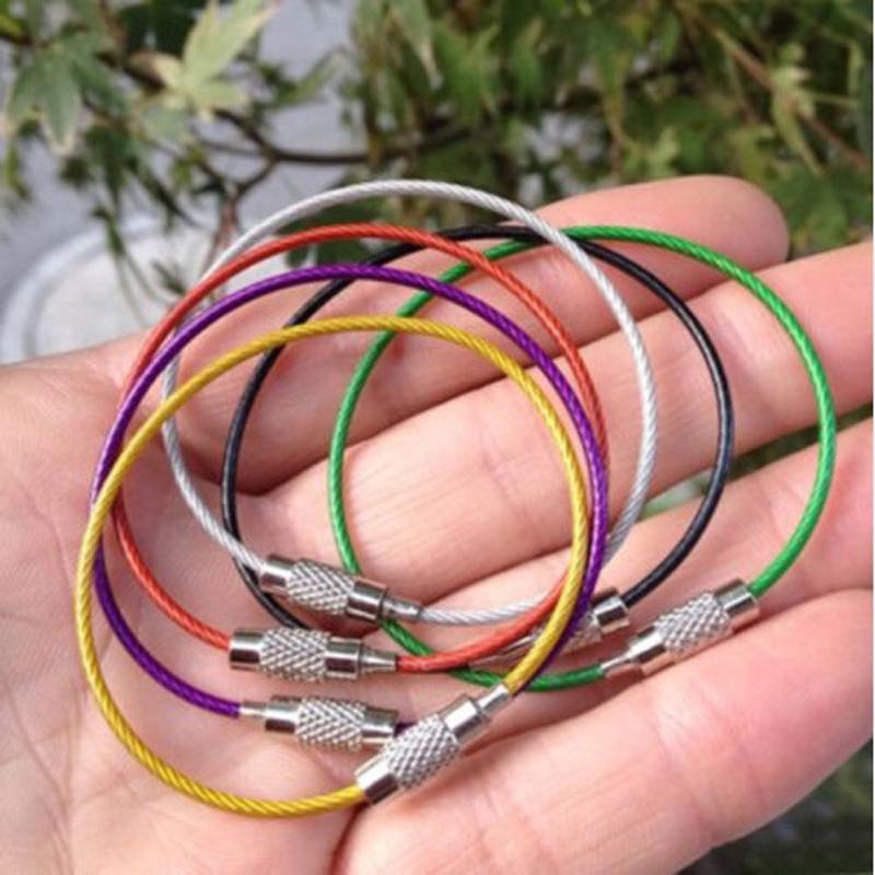 5X 6'' Colorful edc wire steel key ring keyring cable luggage tag keychain case travel multi tool