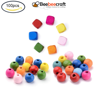 Ready Stock 100Pcs Jewelry DIY Beads Dyed Wood Beads Mixed Color Mixed Shape Bead for Bracelet Making
